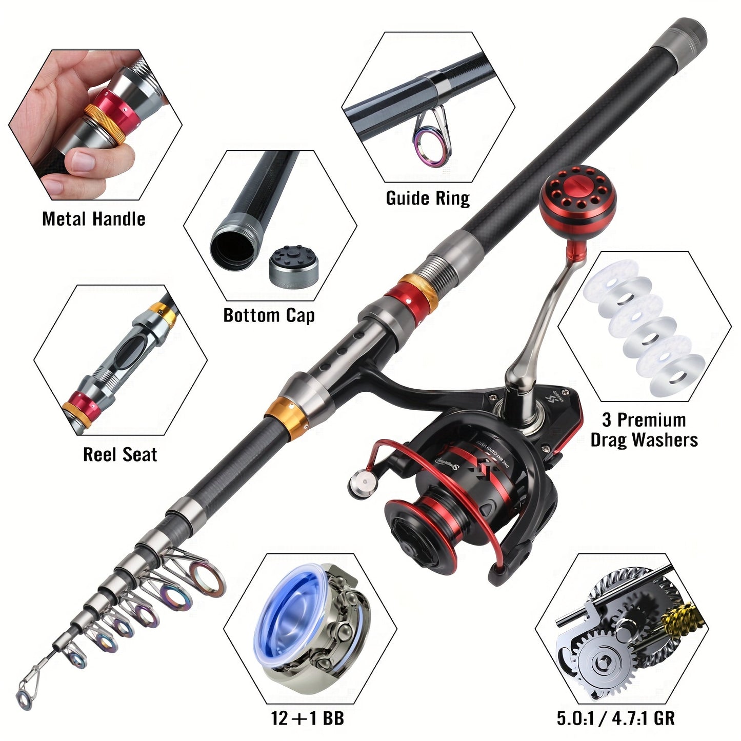 Sougayilang Carbon Fiber Telescopic Fishing Rod And Reel