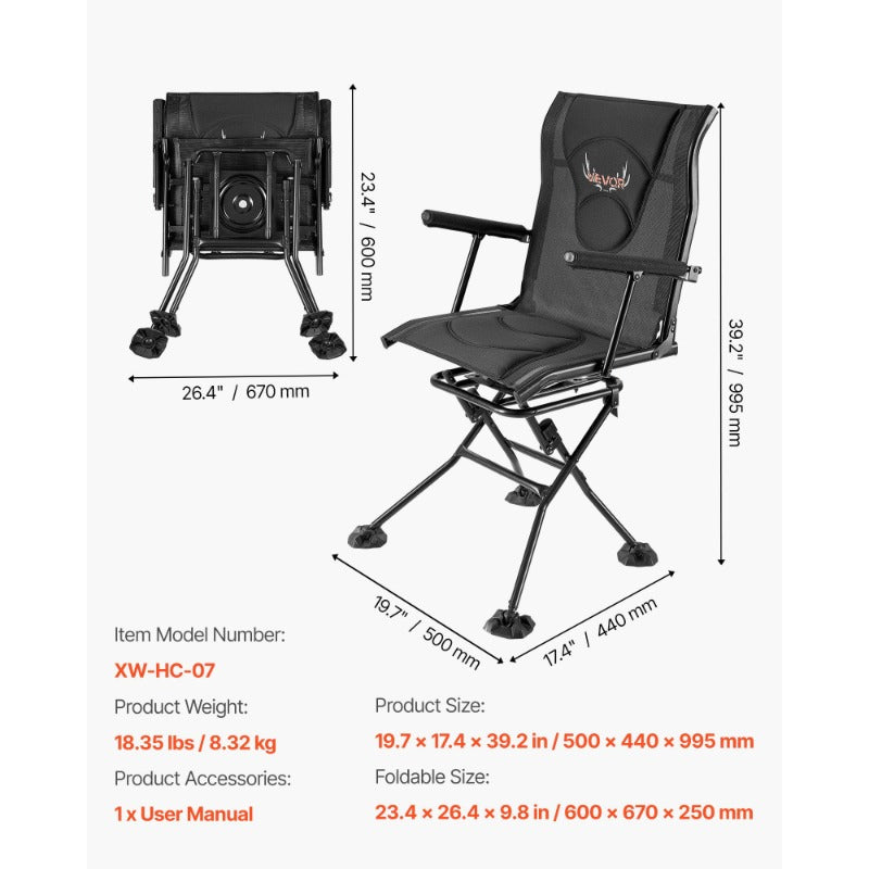 Hunting Chair 360 Degree Swivel Silent Foldable Blind Chair Armrests - Parry's Picks