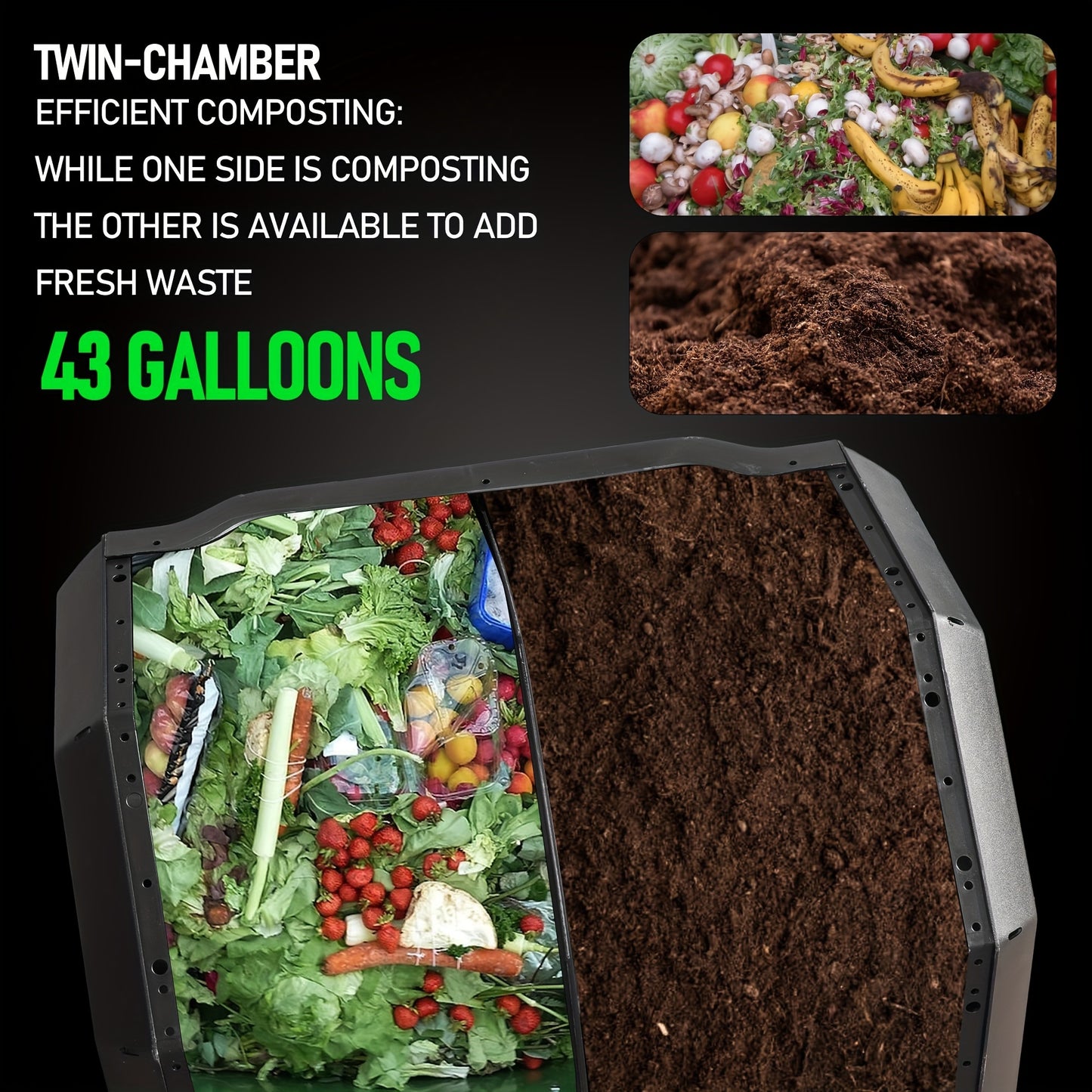 Dual Chamber Tumbling Compost Bin with Sliding Doors - Parry's Picks