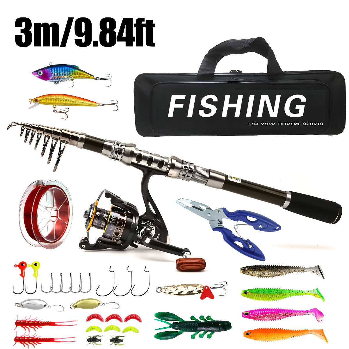 Fishing Kit Beginners Carbon Fiber Telescopic Rod And Reel
