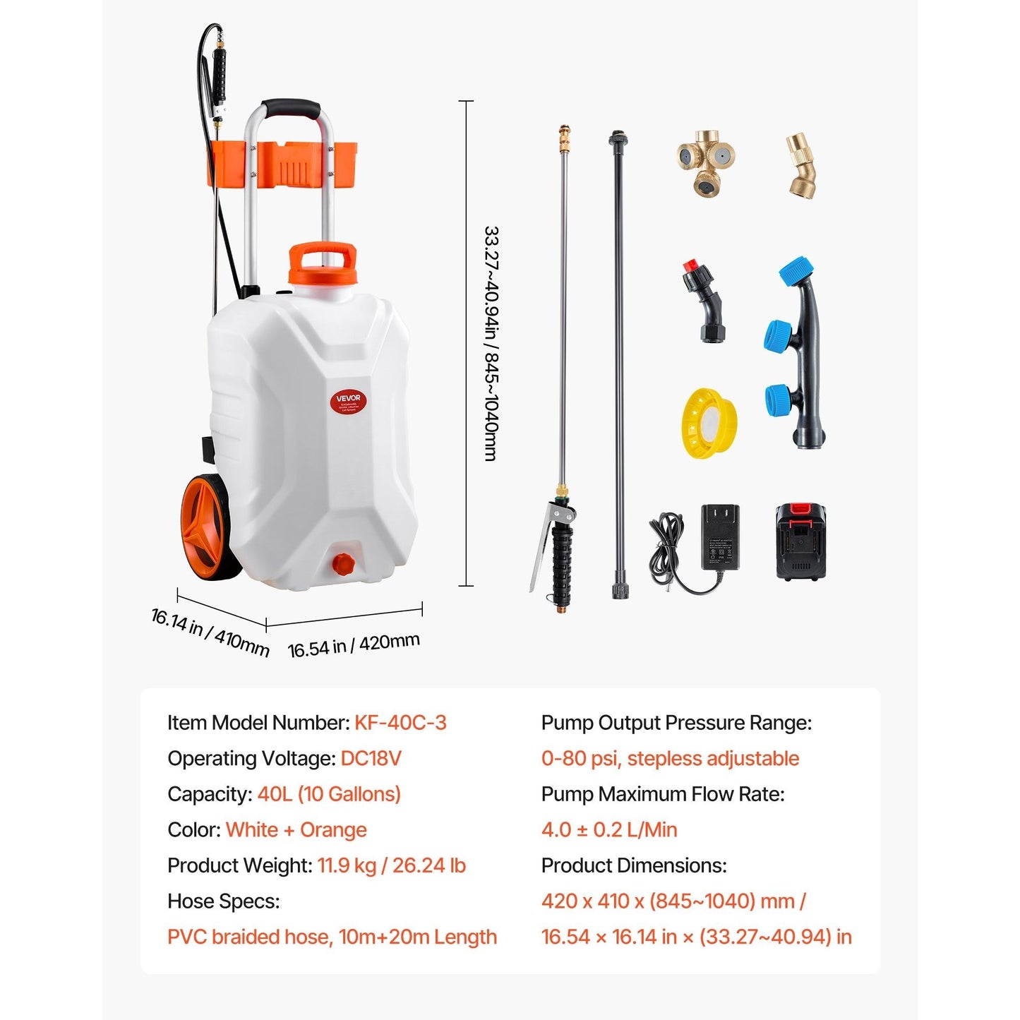 VEVOR Battery Powered Electric Sprayer With Cart 0-80 PSI