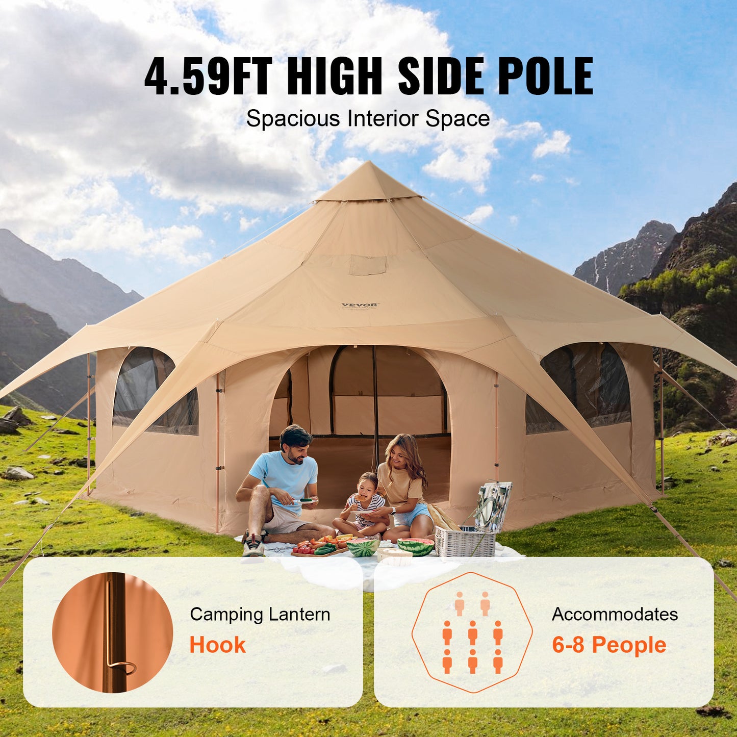 VEVOR Canvas Bell Tent For Camping Family Outdoor Events