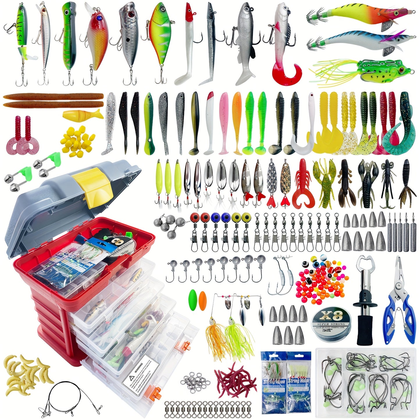 353Pcs Fishing Tackle Box Kit With Lures Freshwater
