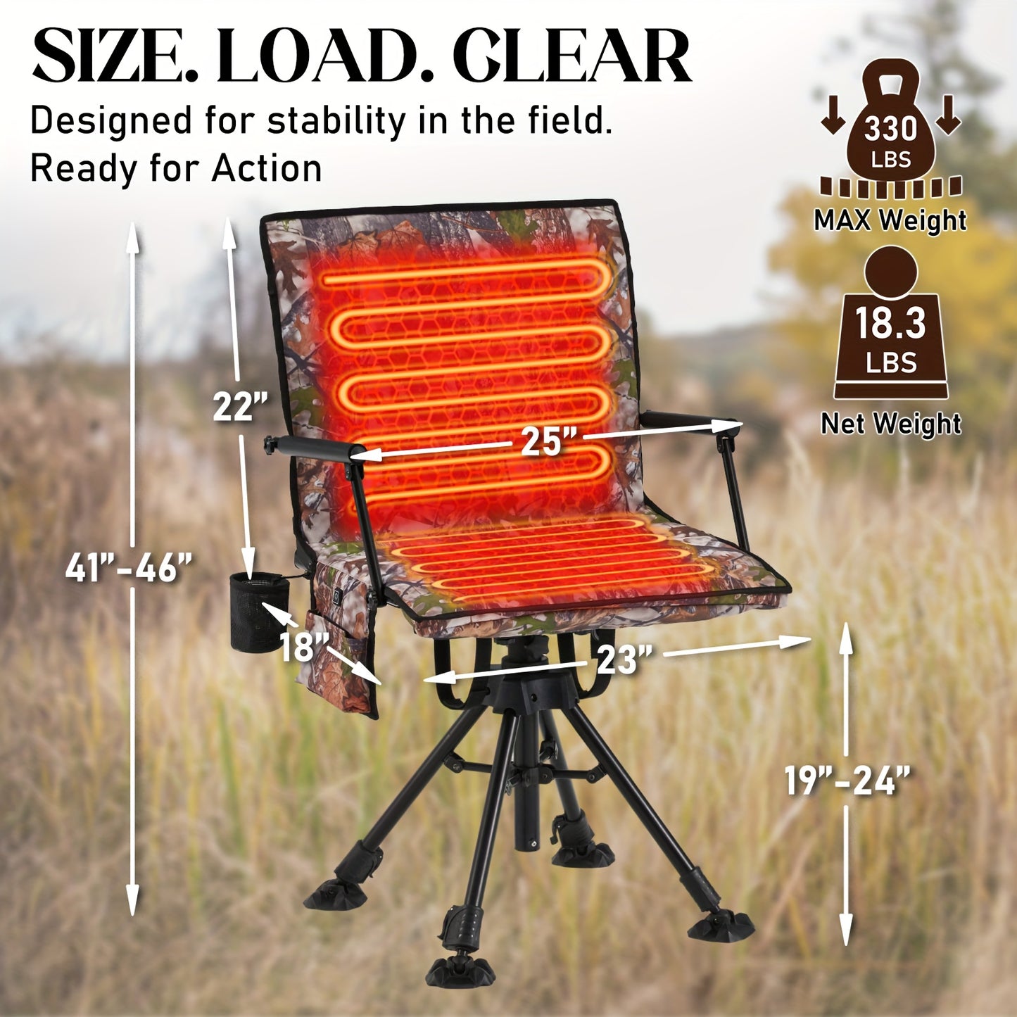 Heavy Duty Heated Hunting Chair With 360 Swivel Folding