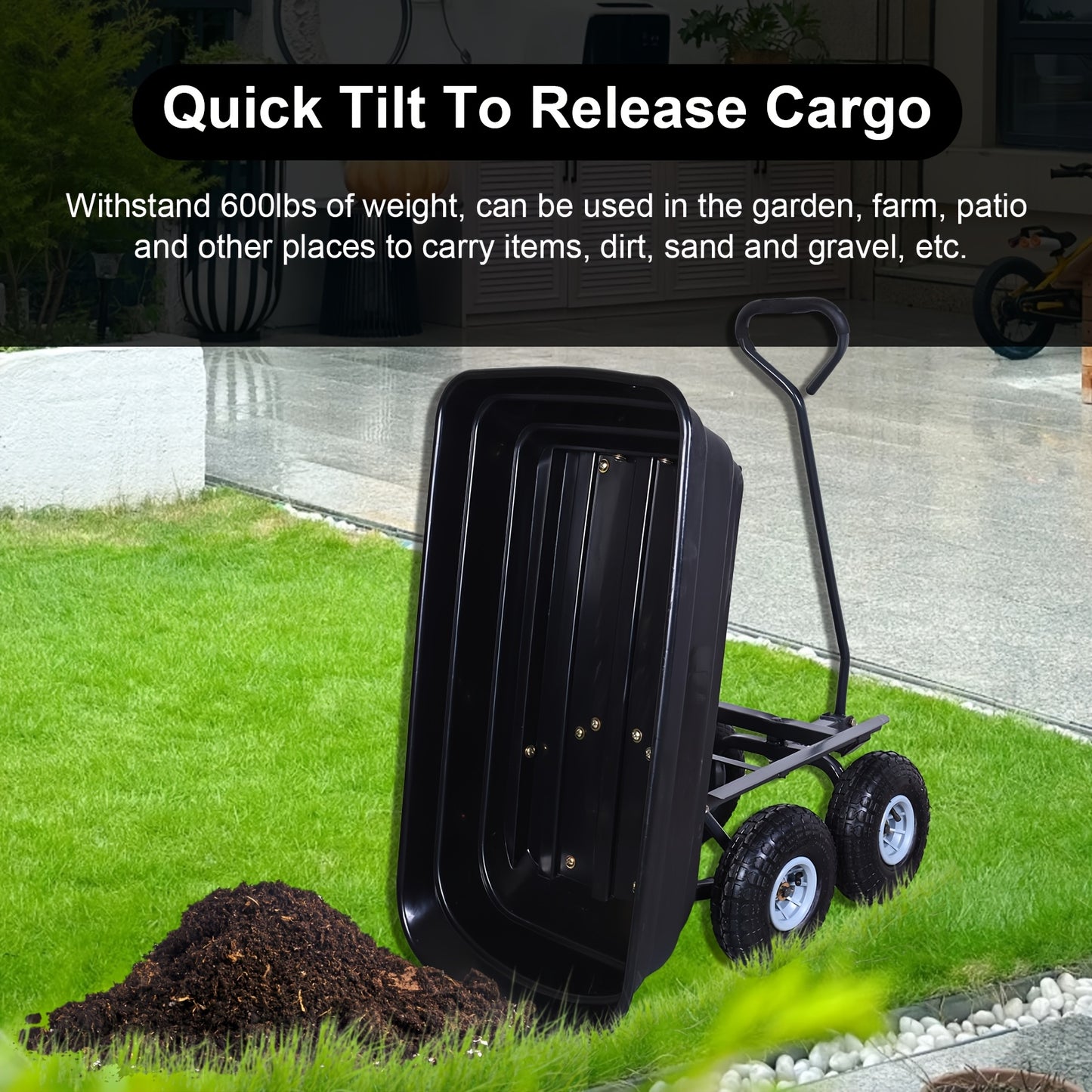 AAIN Heavy Duty Poly Garden Dump Cart With Rotating Handle