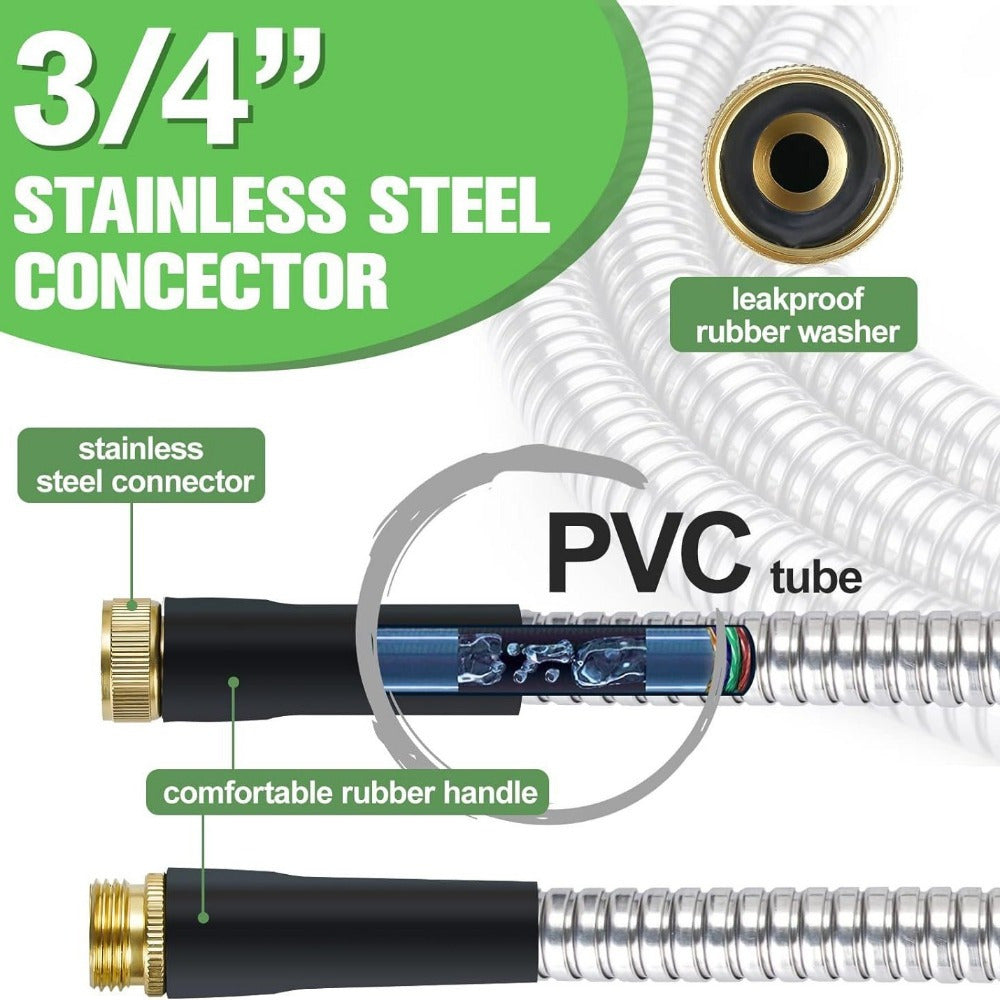 Heavy-Duty Stainless Steel Garden Hose With Multi-Function Nozzles - Parry's Picks