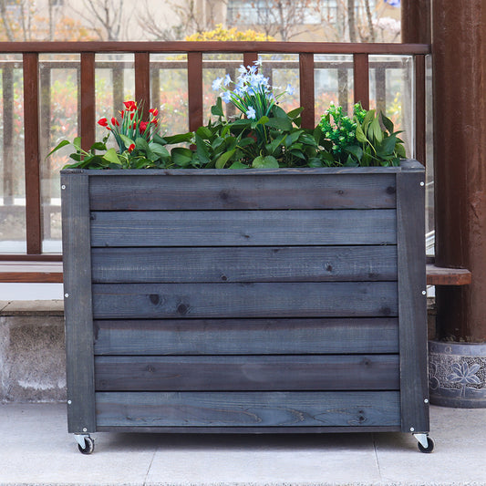 Solid Wood Mobile Planter With Built In Storage And Wheels