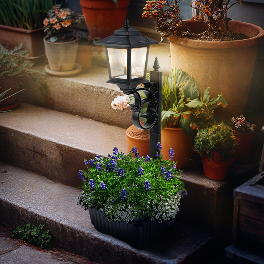 Solar-Powered Garden Street Lamp with Decorative Flower Pot - Parry's Picks