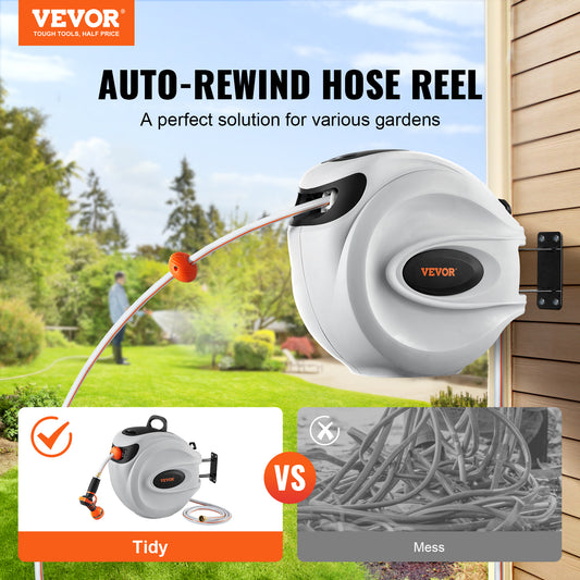 VEVOR Retractable Hose Reel With Rewind And Pattern Nozzle