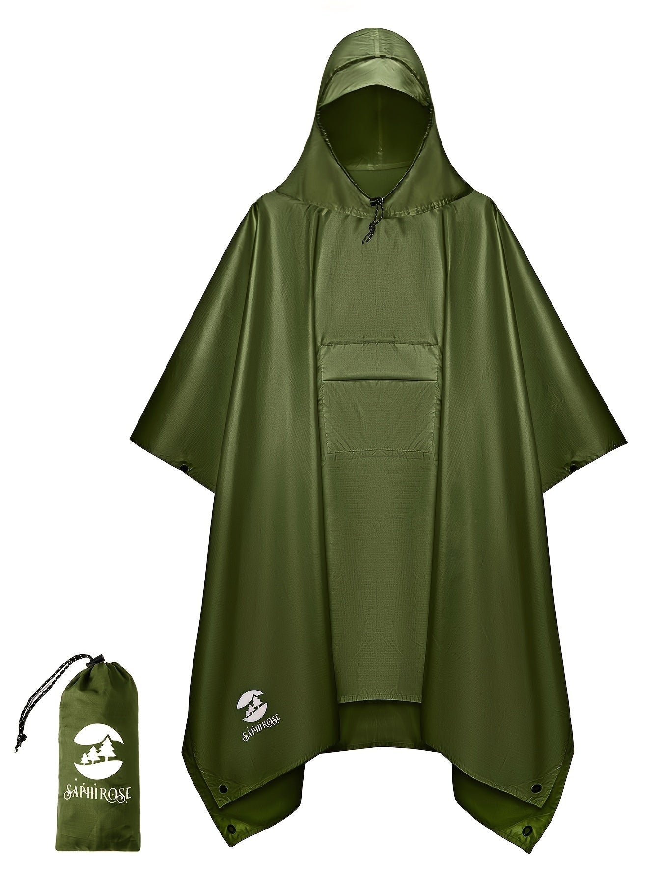 Waterproof Hooded Rain Poncho With Side Pockets For Outdoors