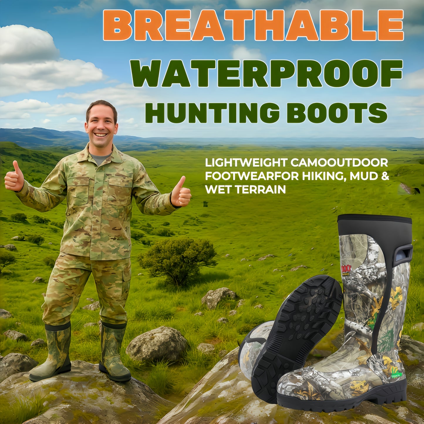 Camouflage Insulated Hunting Boots 6mm Chloroprene Rubber Durable Non Slip - Parry's Picks