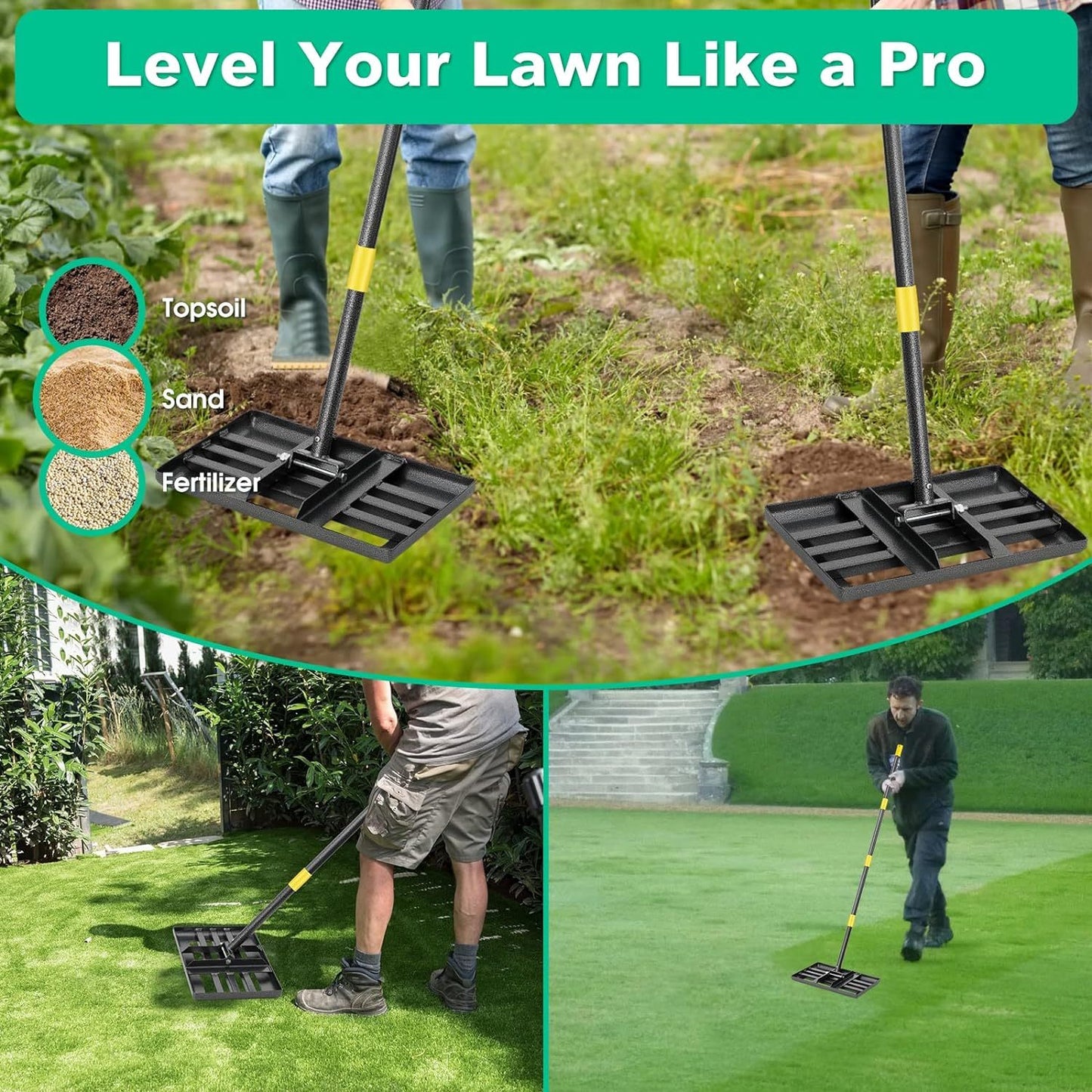 Heavy Duty Stainless Steel Lawn Leveling Rake for Perfect Gardens - Parry's Picks