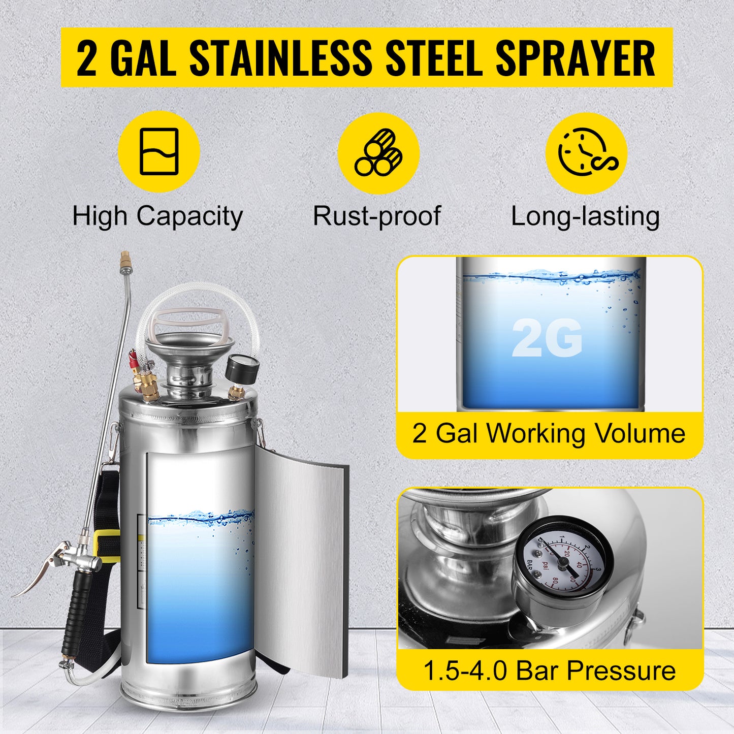 VEVOR Stainless Steel Sprayer For Garden Lawn And Sanitizing