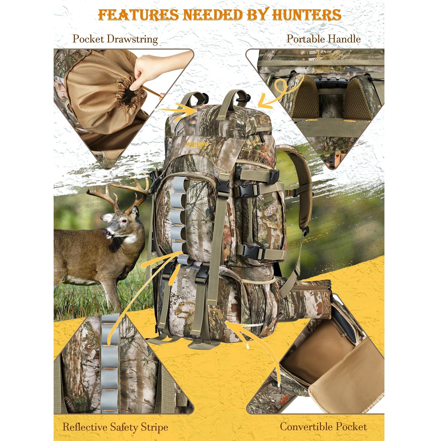New View Camo Hunting Backpack For Men Waterproof Rain Cover