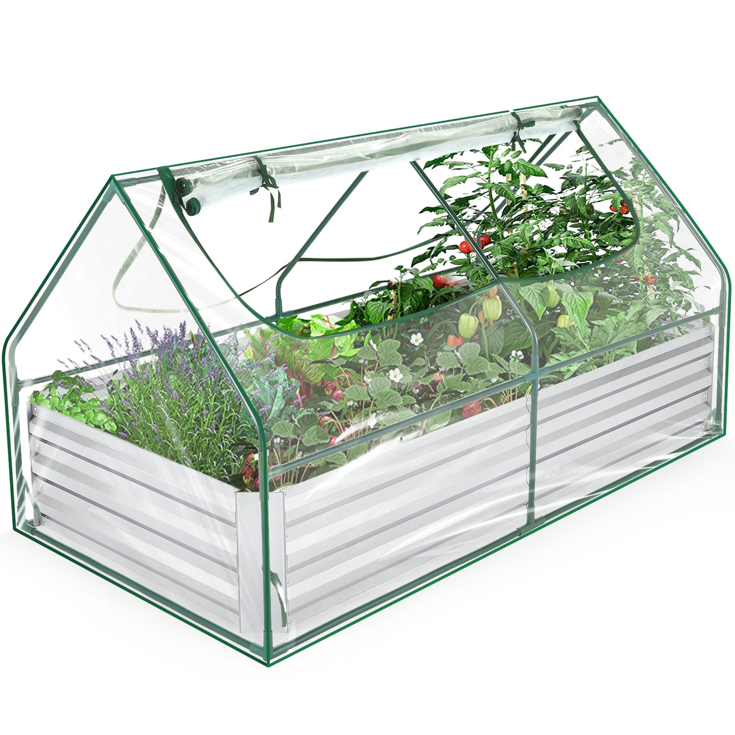 Galvanized Raised Garden Bed With Cover And Greenhouse Kit