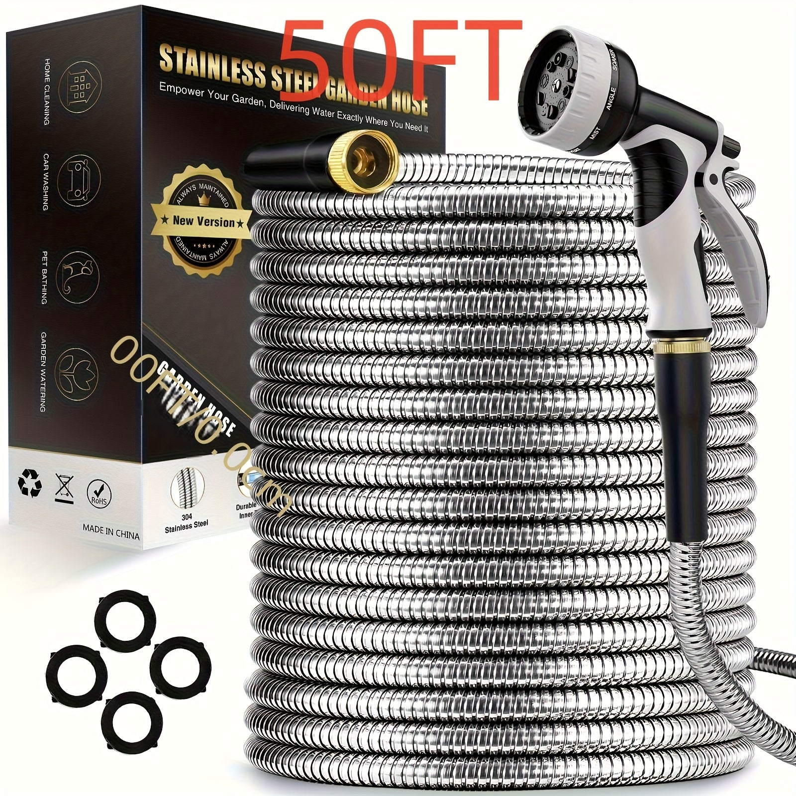 Heavy-Duty Stainless Steel Garden Hose With Multi-Function Nozzles - Parry's Picks