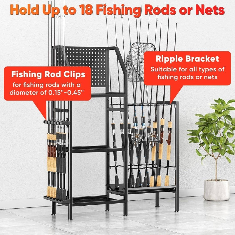 Heavy Duty Metal Fishing Rod Rack 18 Rod Organizer 3 Tier