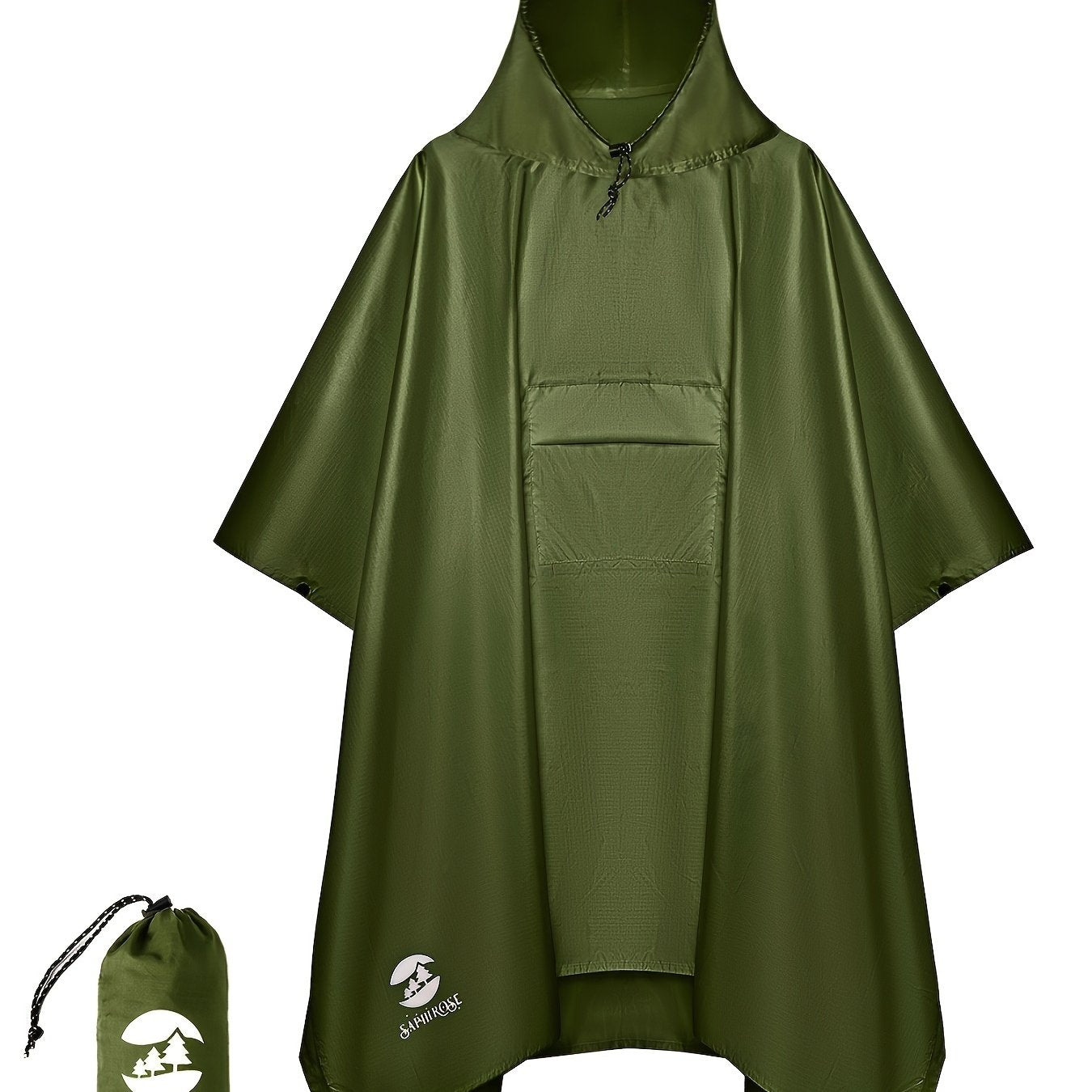 Waterproof Hooded Rain Poncho With Side Pockets For Outdoors