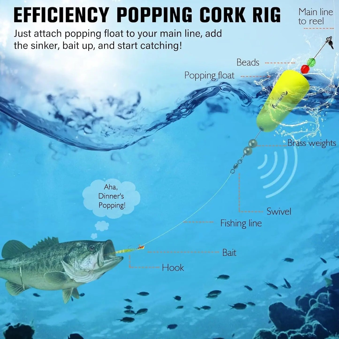 Popping Cork Fishing Floats Set With 3 Shapes 3 Pack