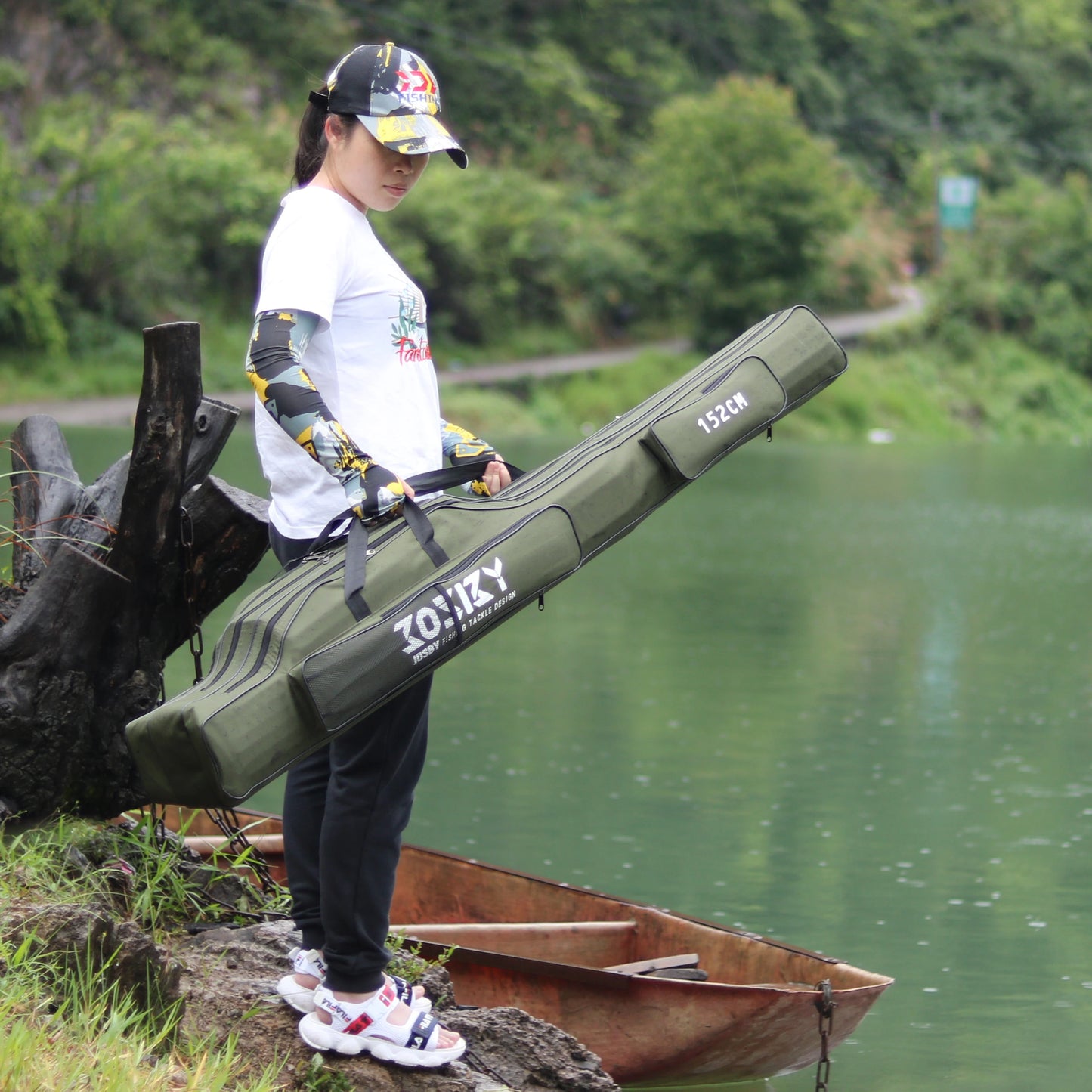 JOSBY Portable Foldable Fishing Rod Carrier Storage Bag Case