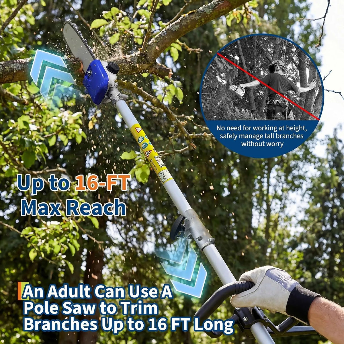 Gas Powered Pole Saw Chainsaw for High Reach Tree Pruning - Parry's Picks