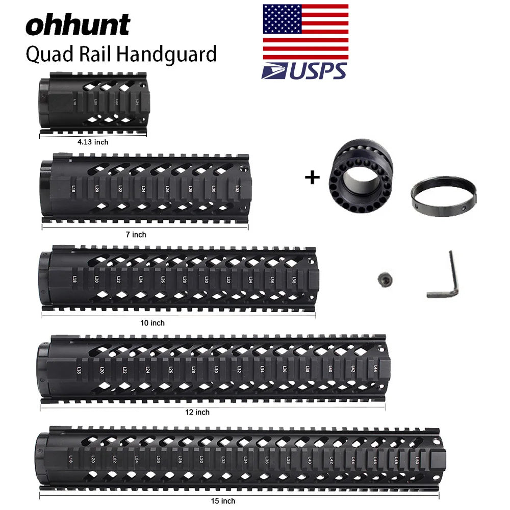 Ohhunt Free Float Quad Rail Handguard For AR15 M4 M16 Picatinny