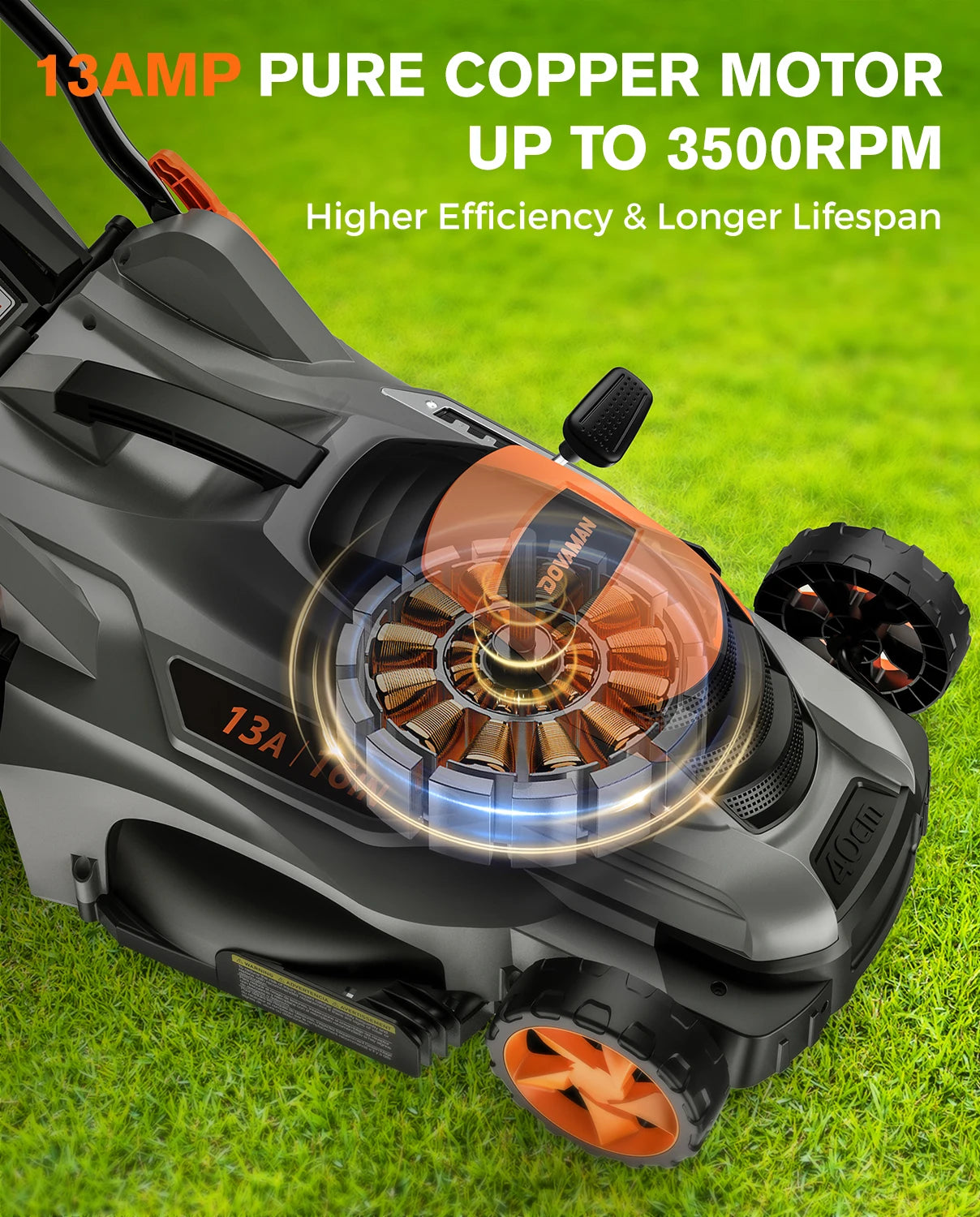 DOVAMAN 13 Amp Corded Lawn Mower With Single Lever Height