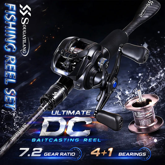 Sougayilang DC Baitcasting Reel And Carbon Rod Combo 7.2 To 1 Gear Ratio - Parry's Picks