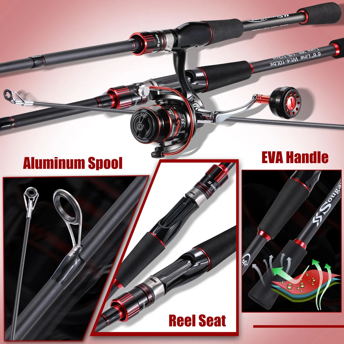 Sougayilang Spinning Rod And Reel Combo Carbon Fiber Travel Kit