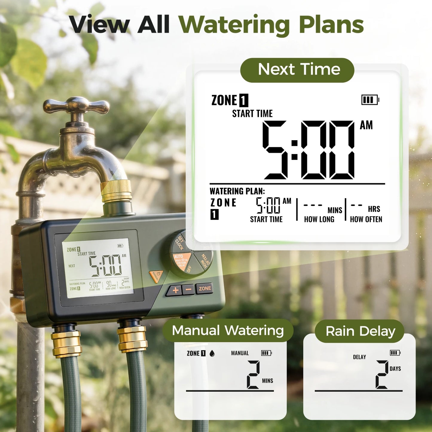 Diivoo 3 Zone Garden Water Timer Brass Inlets Programmable Irrigation