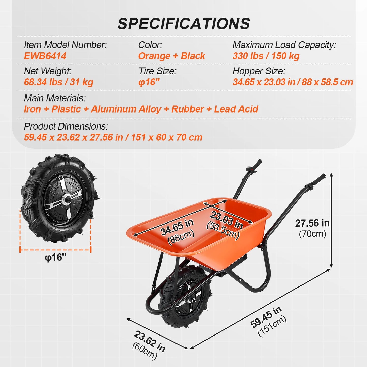 SucceBuy Electric Wheelbarrow Cart Garden Dump Wagon With Metal Handle