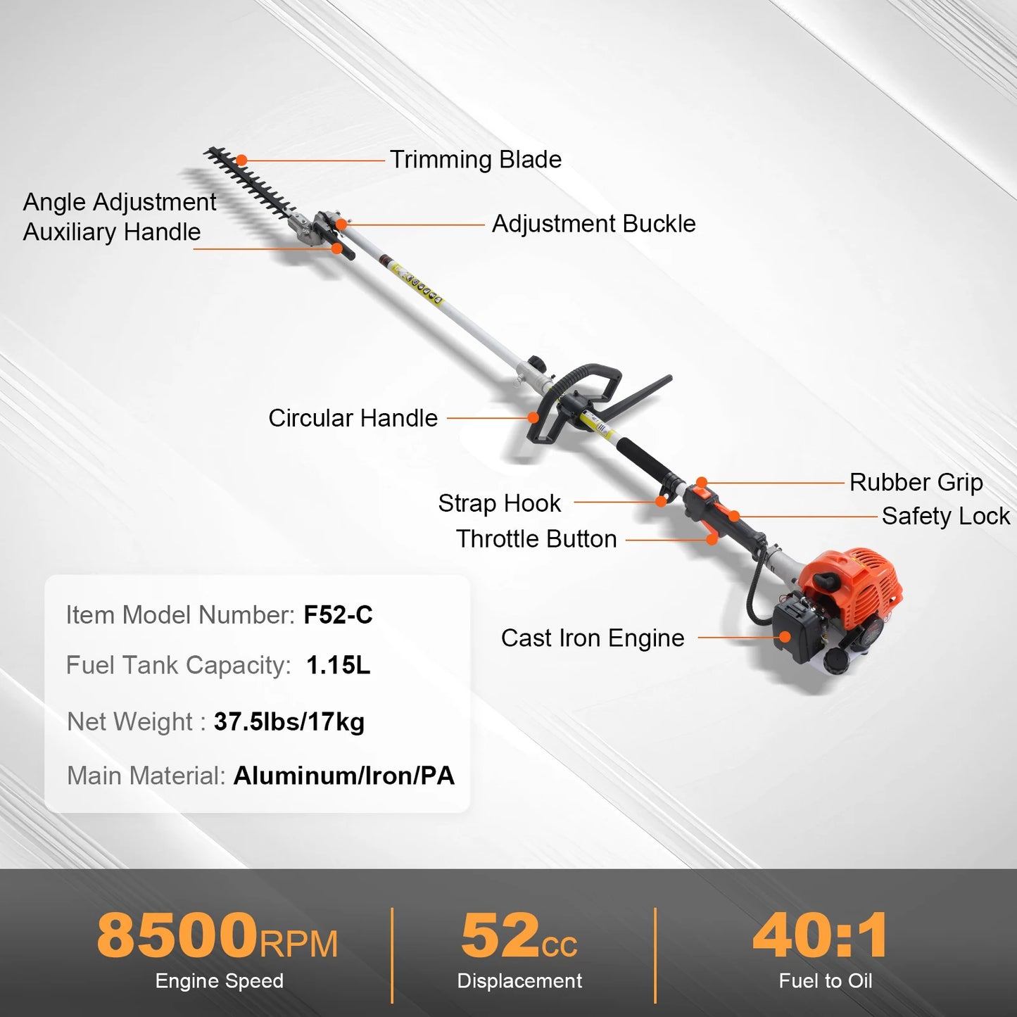 SucceBuy 52cc 6 In 1 Gas Trimming Tool Hedge Trimmer Brush Cutter