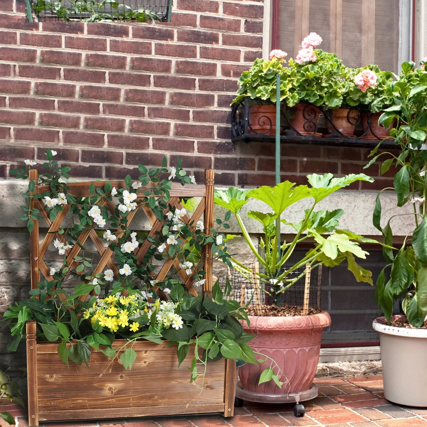 Raised Wooden Garden Bed With Trellis Planter Box For Vegetables