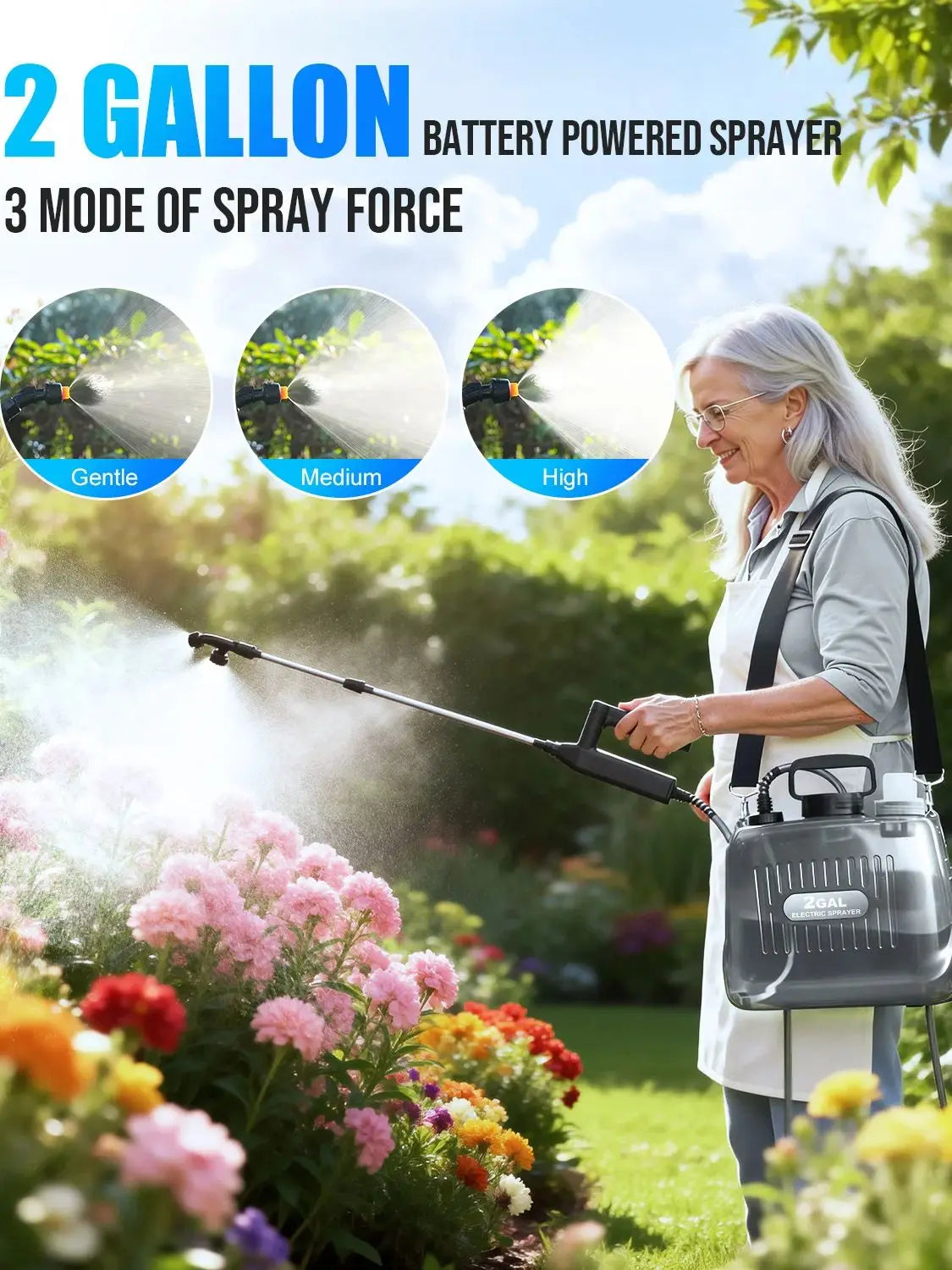 Battery Powered Garden Sprayer With Three Pressure Levels Extendable Wand