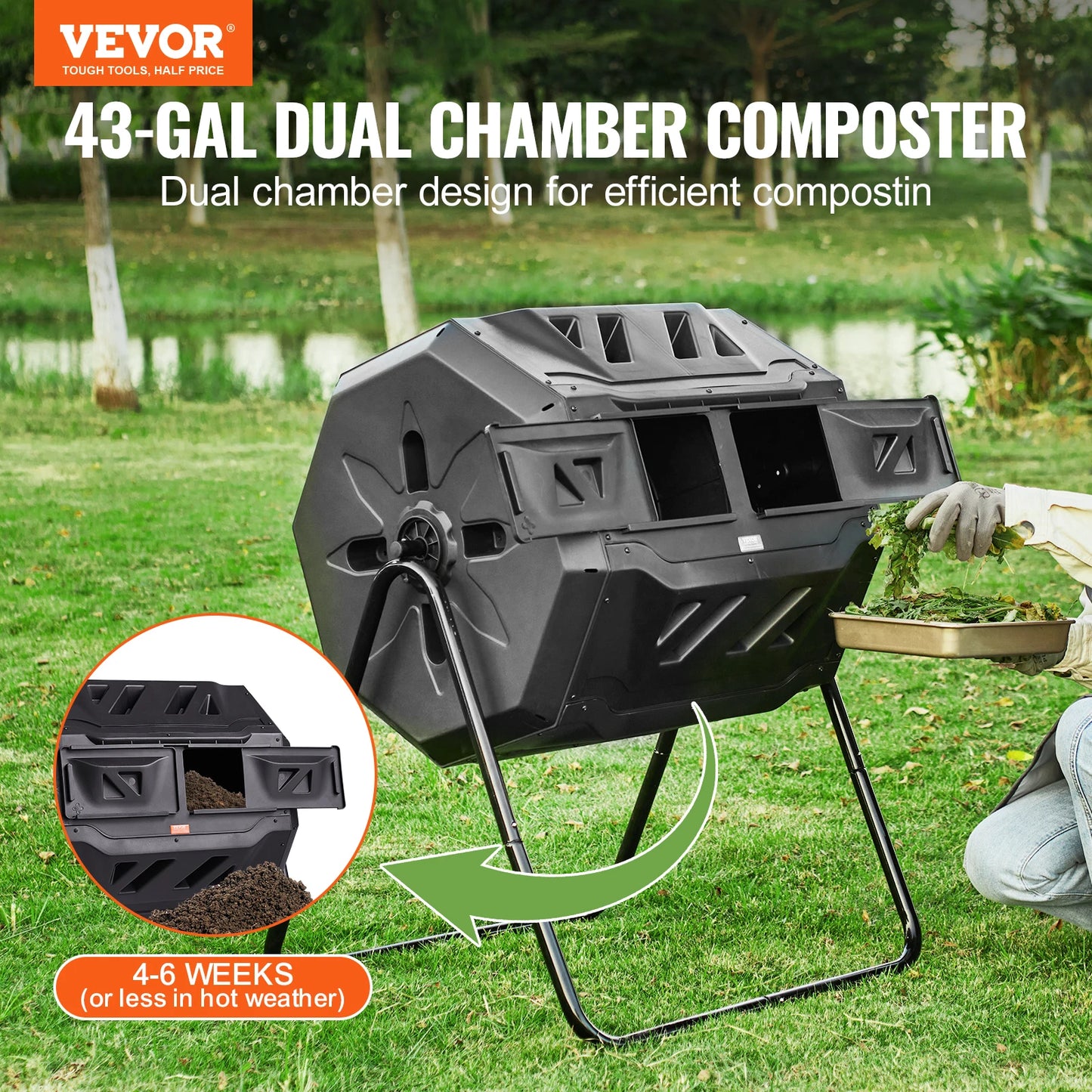 Dual Chamber Tumbling Composter BPA Free Garden Bin