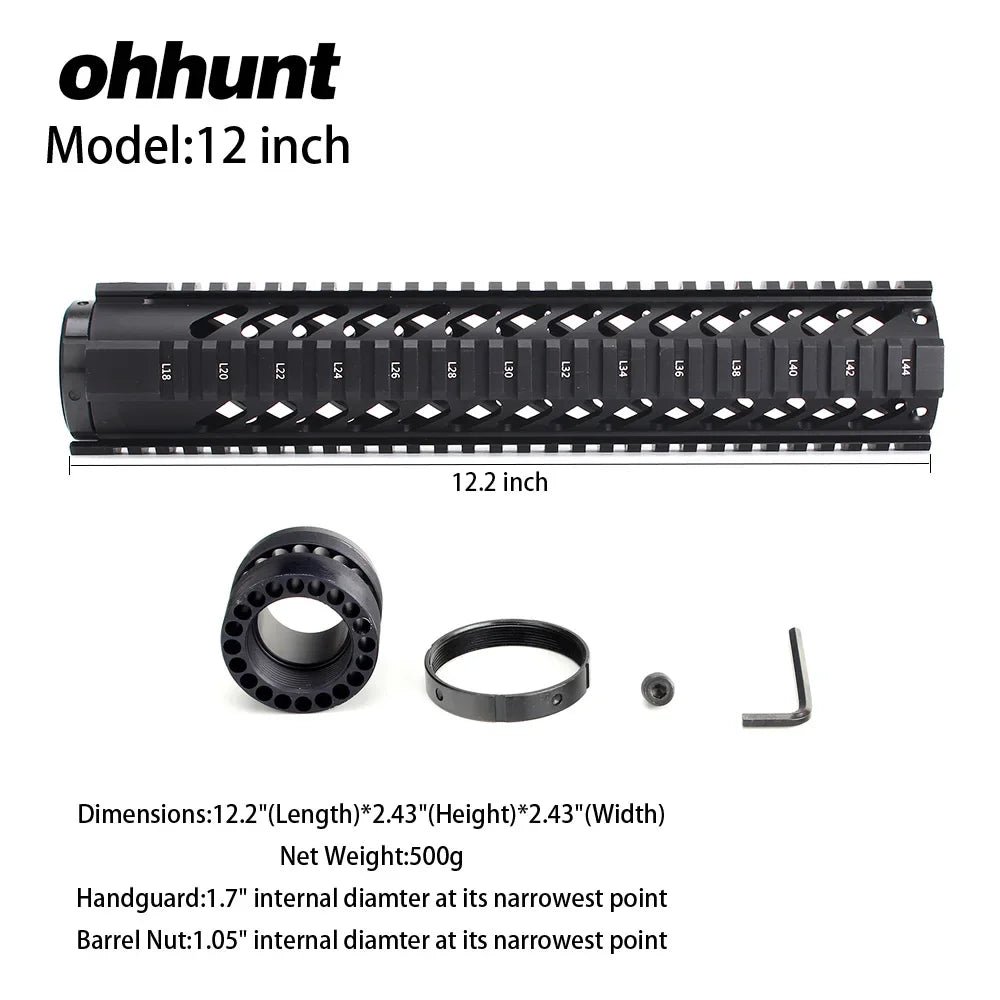 Ohhunt Free Float Quad Rail Handguard For AR15 M4 M16 Picatinny