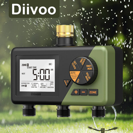 Diivoo 3 Zone Garden Water Timer Brass Inlets Programmable Irrigation - Parry's Picks
