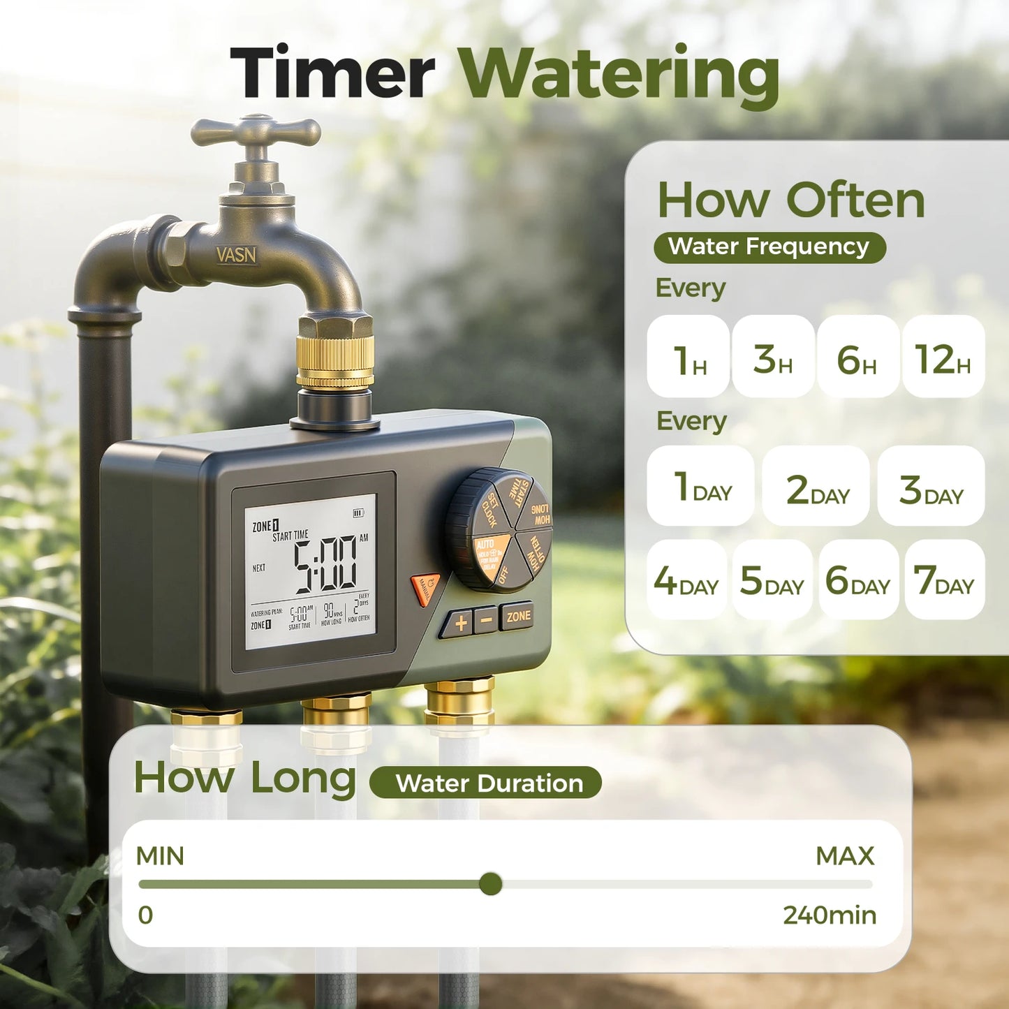 Diivoo 3 Zone Garden Water Timer Brass Inlets Programmable Irrigation