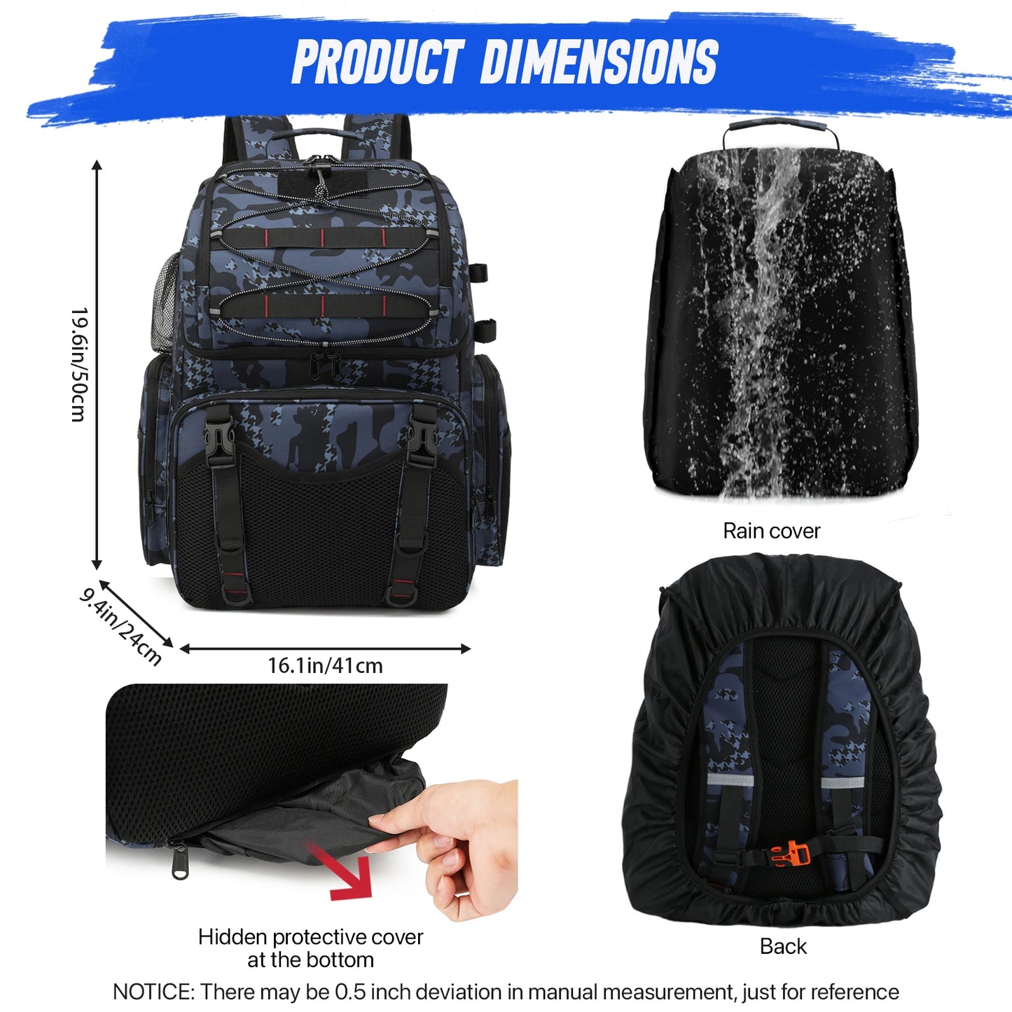 Fishing Backpack Cooler Tackle Bag With Rod Holders Rain Cover