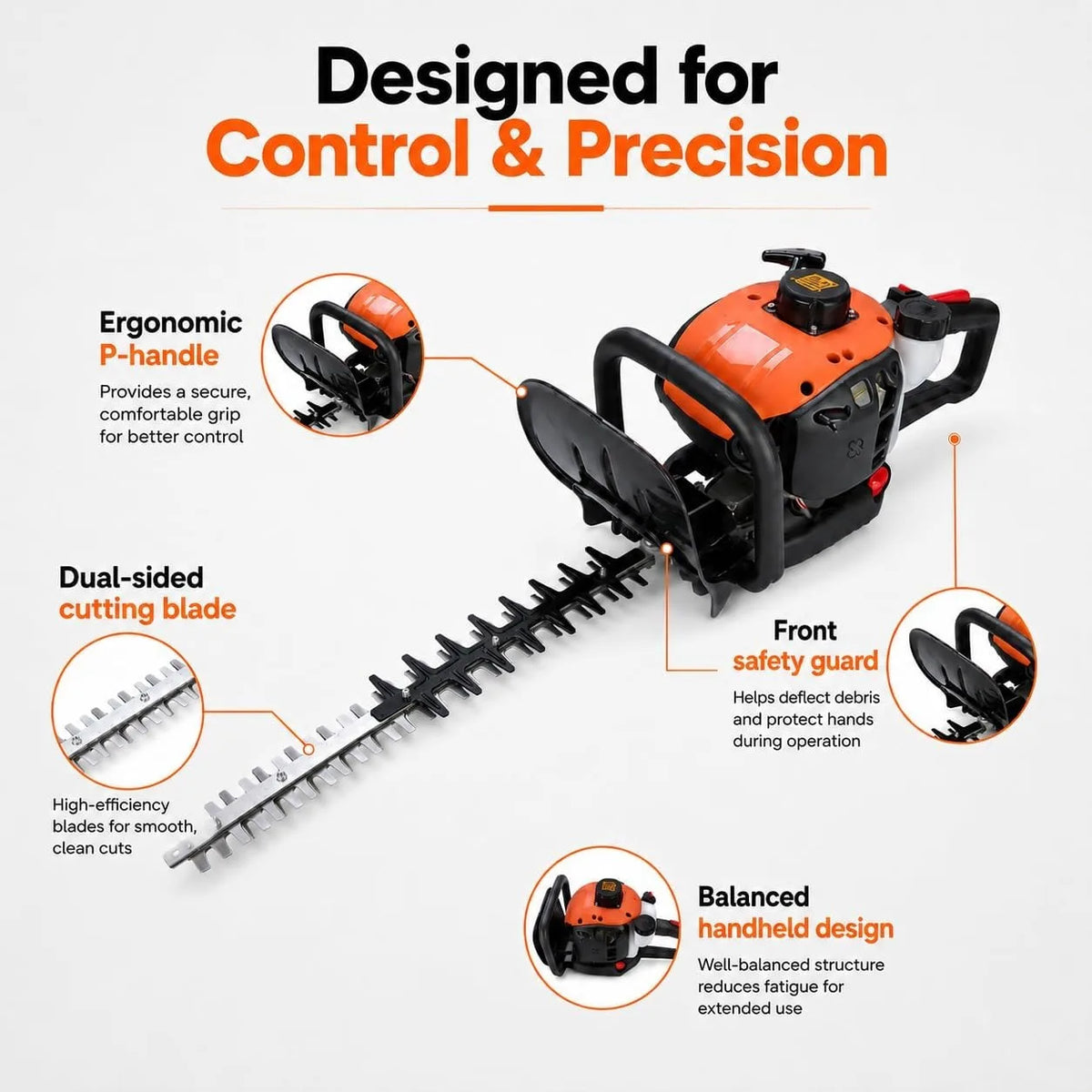 Gas Powered Hedge Trimmer With Dual Action Blade For Shrubs - Parry's Picks