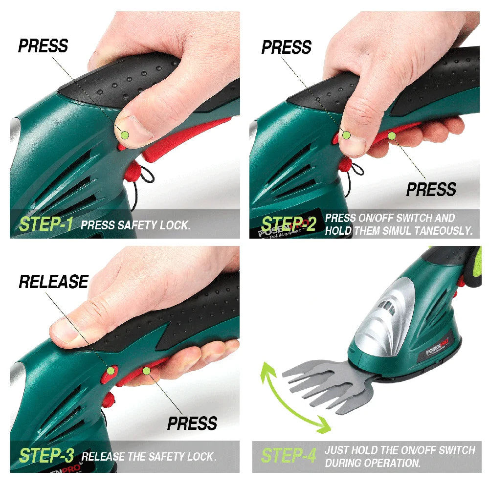 POSENPRO 2-In-1 Cordless Hedge Trimmer And Grass Shear Battery Included