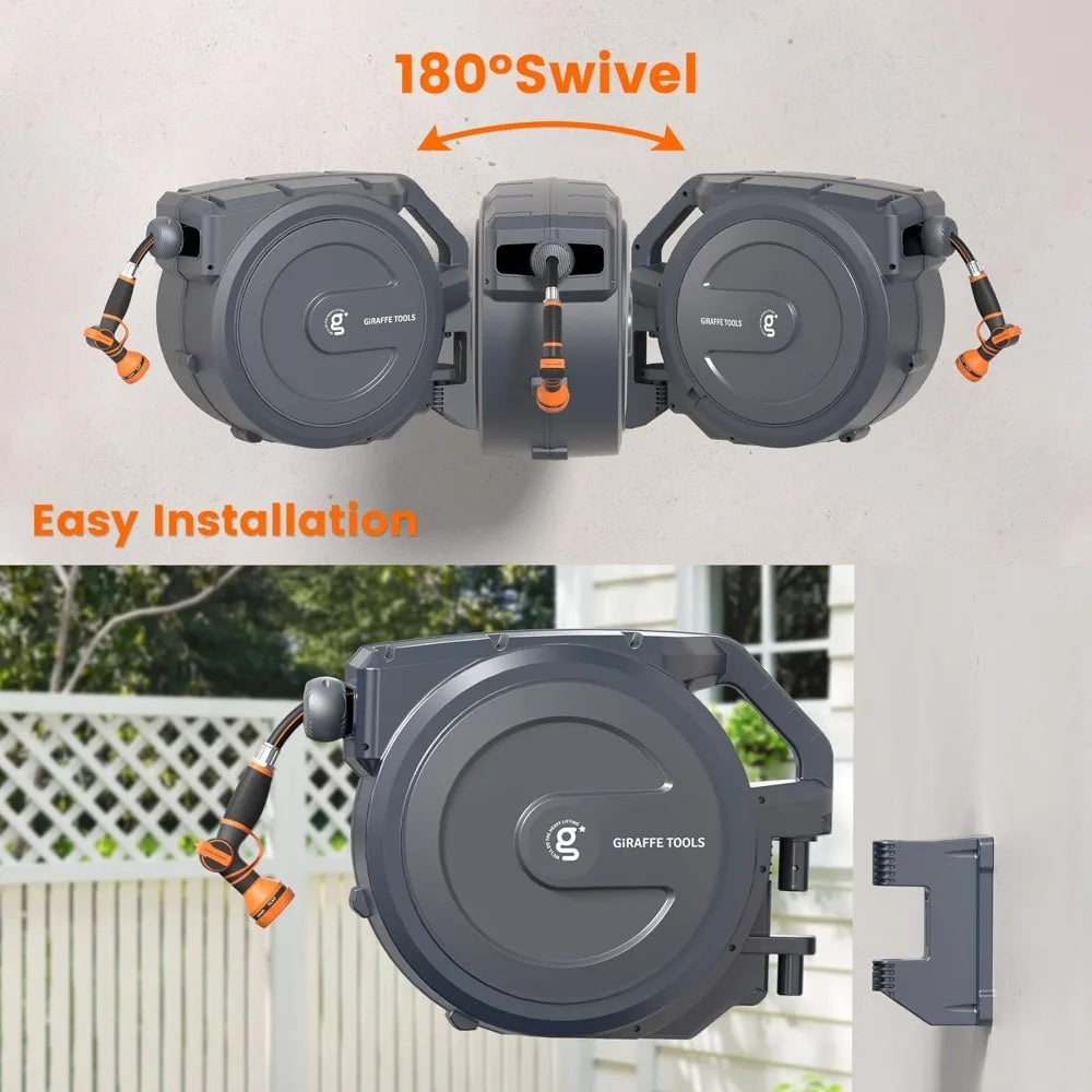 Retractable Garden Hose Reel Wall Mounted Lock At Any Length