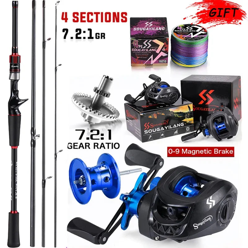 Sougayilang Baitcasting Rod And Reel Combo With 7.2 To 1 Gear Ratio