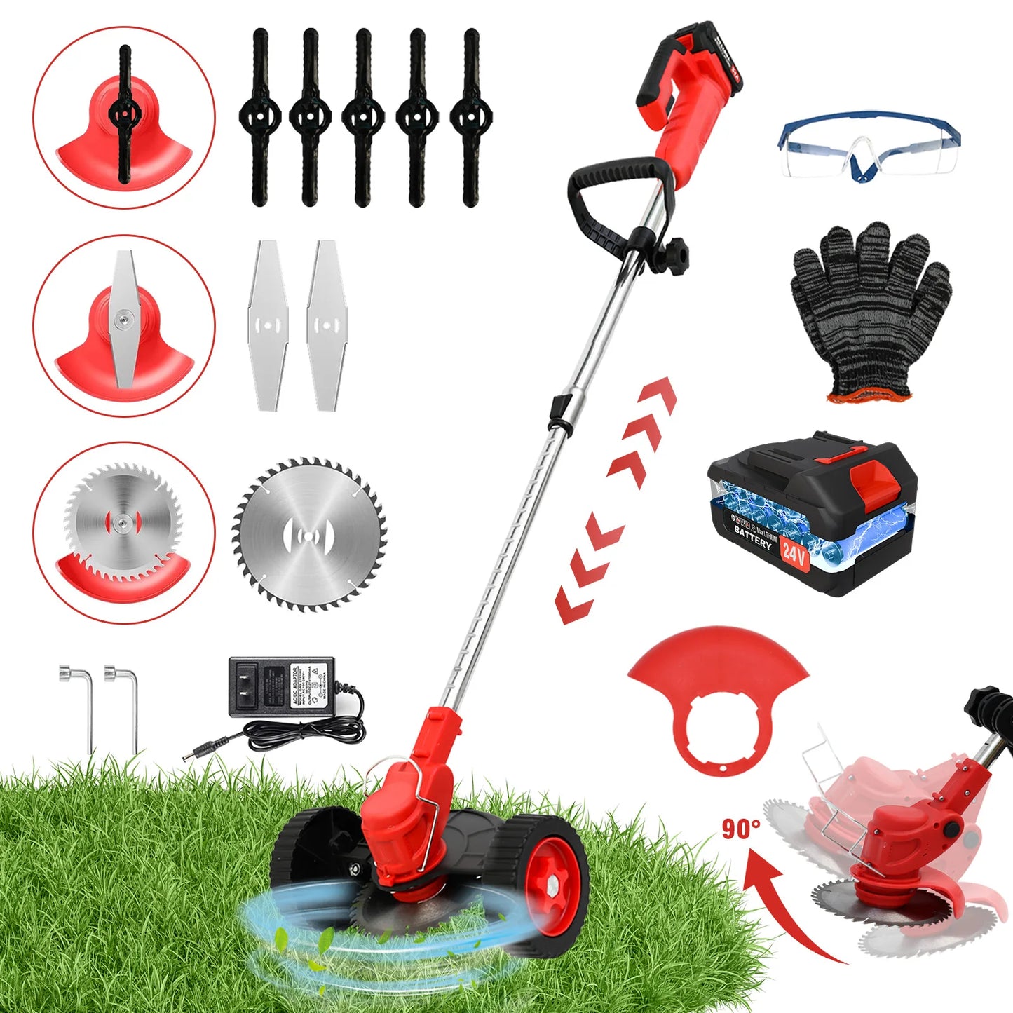 Cordless 21V Weed Wacker Edger 3-in-1 With Wheels