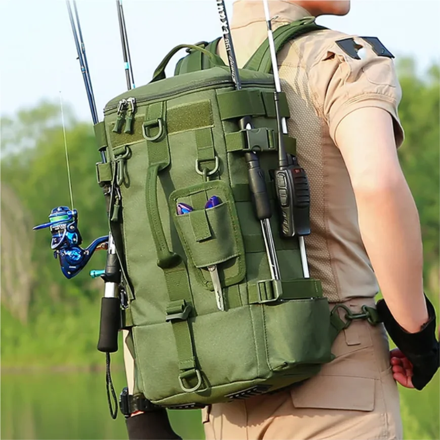 Military Style Tactical Fishing Backpack With Rod Holders