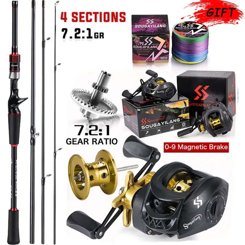 Sougayilang Baitcasting Rod And Reel Combo With 7.2 To 1 Gear Ratio