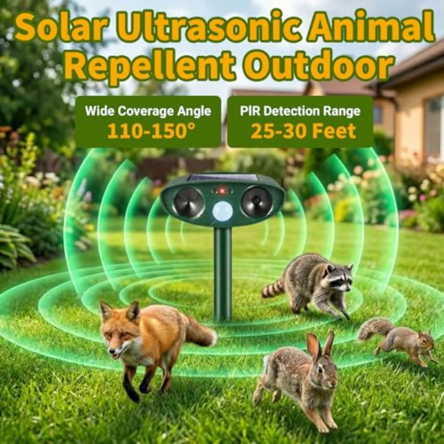 Outdoor Solar Ultrasonic Deer Repellent With Motion Sensor For Gardens