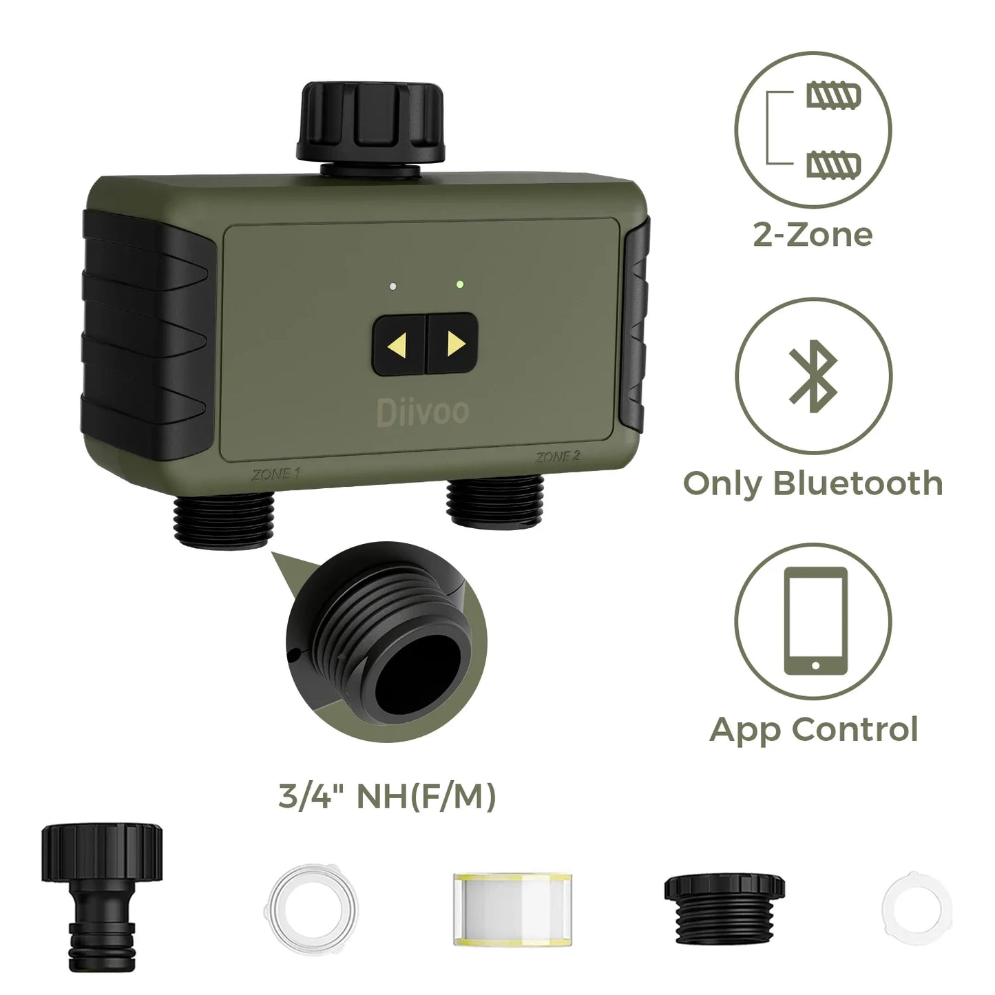 Diivoo Timed Sprinkler Bluetooth Smart Water Timer For Garden Hose 20 Schedules