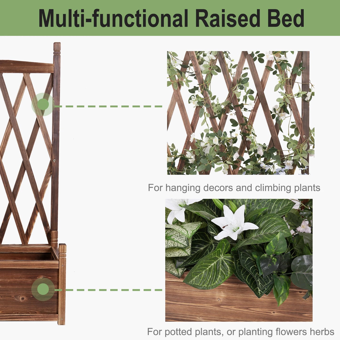 Raised Wooden Garden Bed With Trellis Planter Box For Vegetables