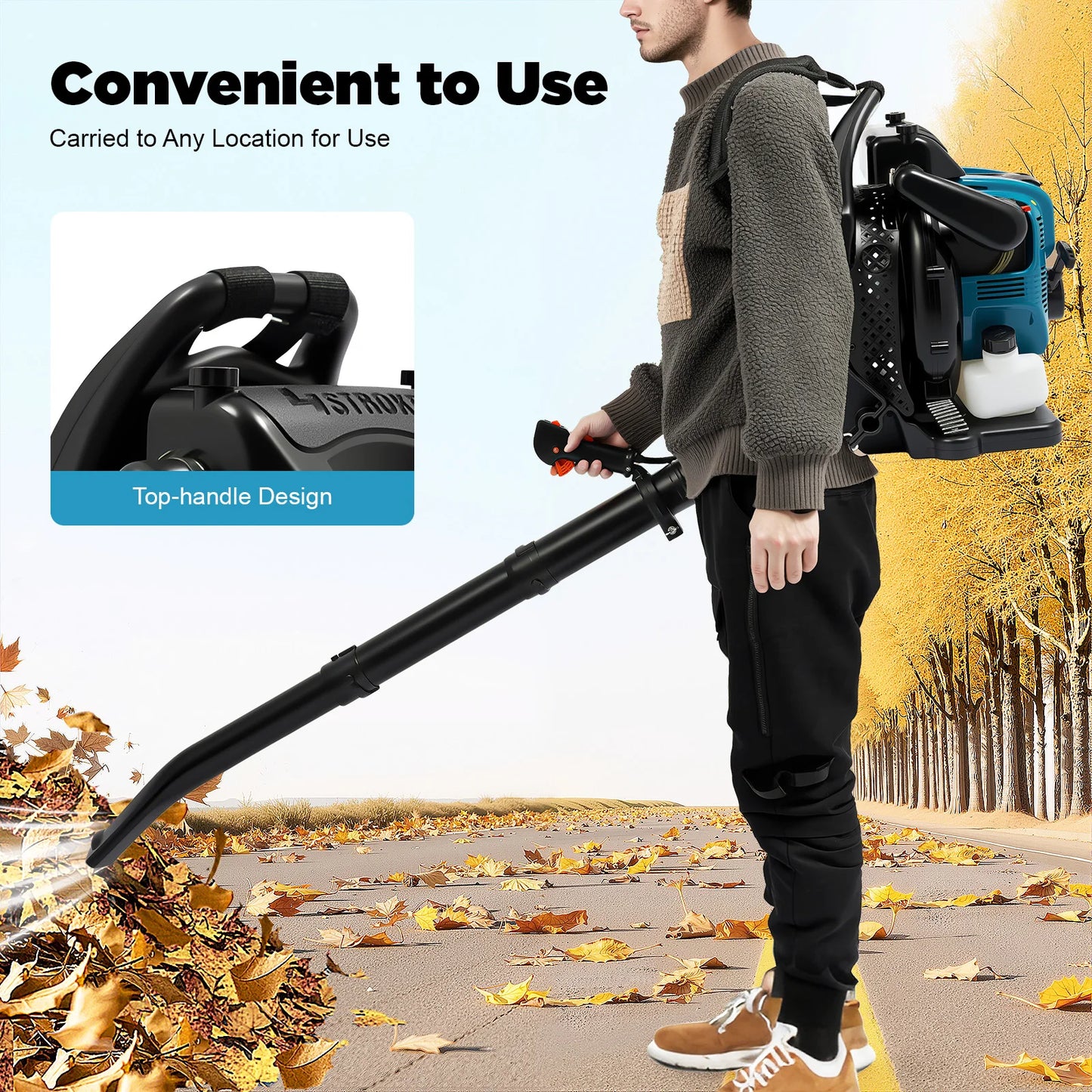 Bymaocar 4 Stroke 75.6cc Backpack Leaf Blower 2600W